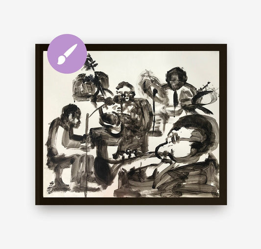 Jazz Wall Hand Painted Acrylic Painting on Cardboard, Dizzy Gillespie Jazz Quintet, Expressionism Art Decor Painting