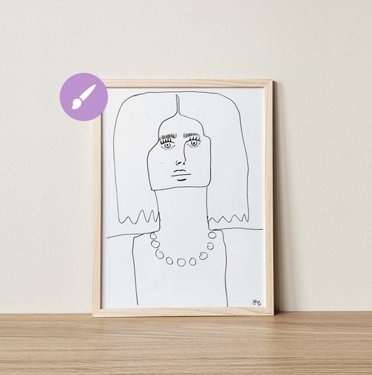 Woman Portrait ~ Hand Drawn Art ~ Jewelry Printable Art ~ Line Art Girl Drawing ~ Matisse Ink Art
