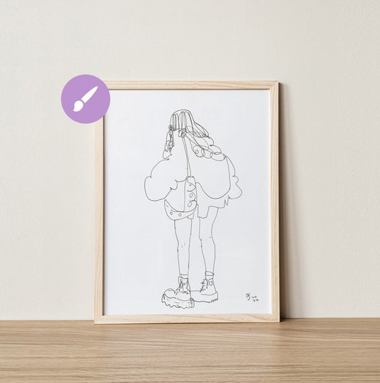 Hand Drawing of School Girl in in Boots Gift for Him/Her Original Gel Pen Art A4 Jenea Kaitaz