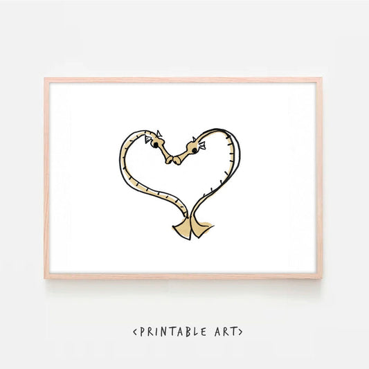 Pipefish Print, Valentines Day Decor, Digital Download, Love Print, Heart Print, Coastal Printable Art
