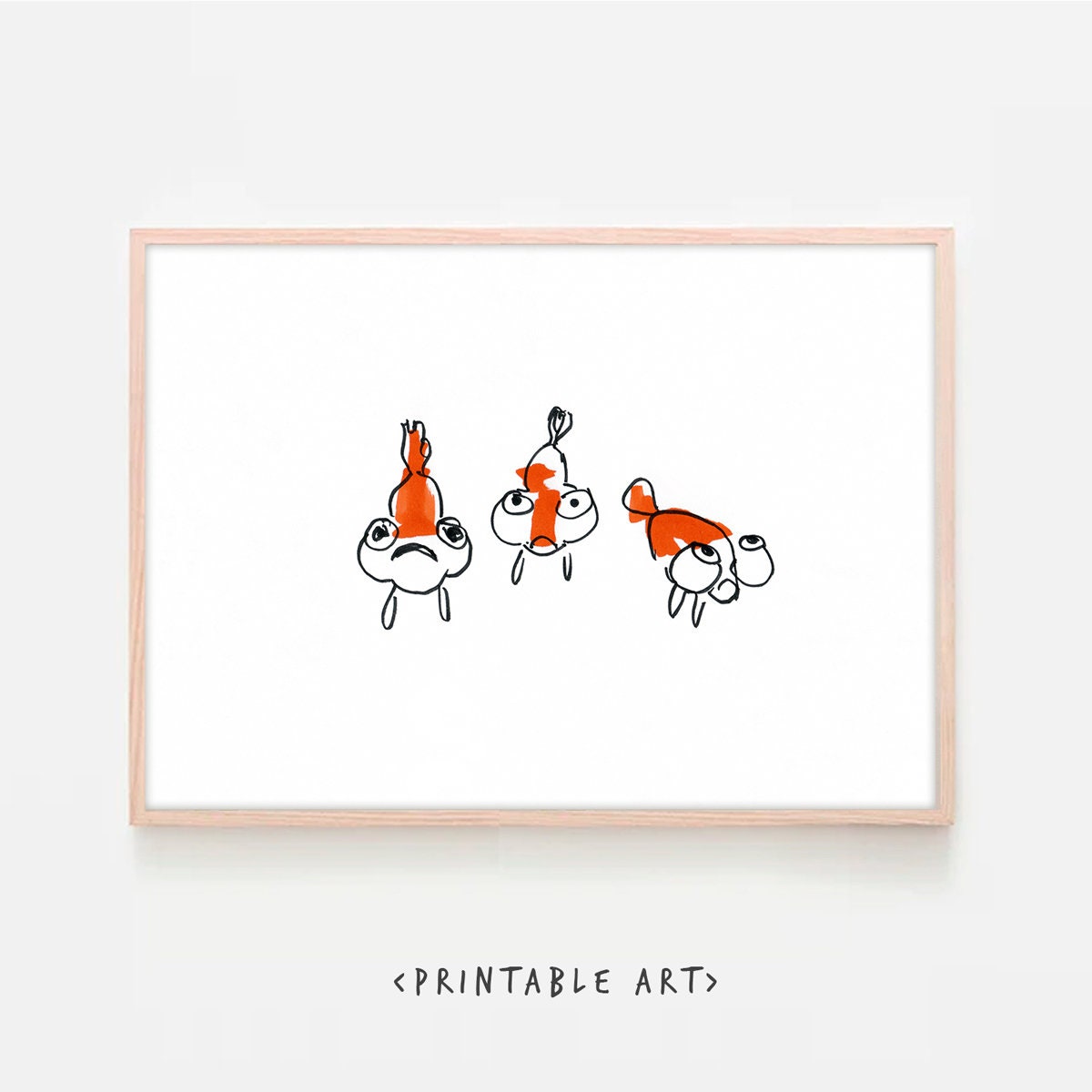 Cartoon Fish, Whimsical Fish Print, Digital Download, Bubble Eye Goldfish Print, Funny Kids Wall Art, Nursery Fish Decor, Fish Lover Gifts
