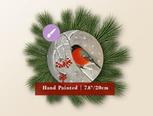Bullfinch Bird and Winter Berries Original Acrylic Painting, Winter Home Decor, Weihnachten Deko, Bird Lovers Gift, Unique holiday gift