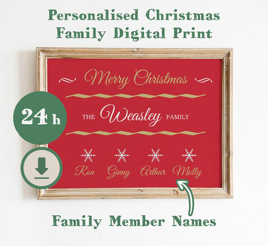 Personalised Christmas Family Print, Digital Download, Christmas Custom Gifts, Holiday Decor, Christmas Decor, Personalised Name Print