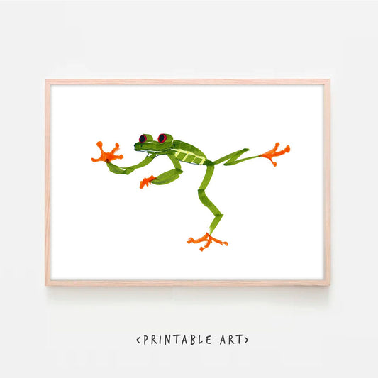 Frog Printable Art, Funky Wall Art, Natural Nursery Decor, Frog Png, Cute Shelf Decor, Froggy Friend, Frog Gifts