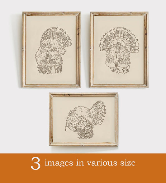 Set of Three Turkey Print, Instant Download, Thanksgiving Printable Wall Art, Kitchen Autumn Decor, Beige Neutral Print, Digital Download