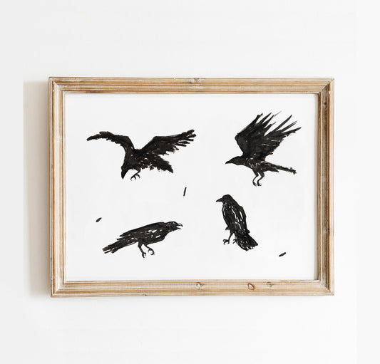 Crow Print, Raven Instant Download, Dark Academia Poster, Crow gifts, Witchy Print, Cottagecore Wall Art, Carrion Crow, Birdwatcher Gift