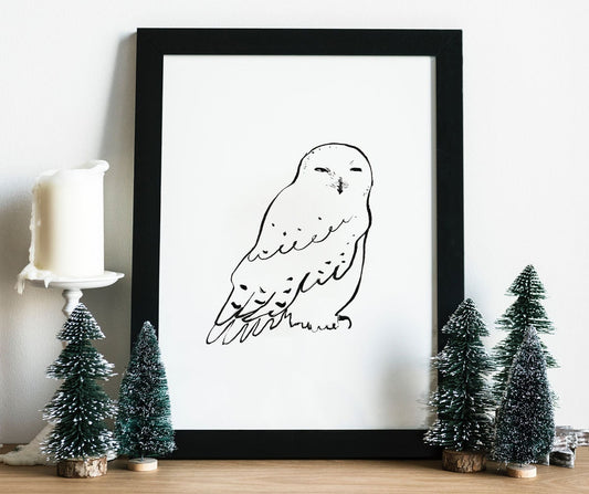 Snowy Owl, Magic Owl, Digital Download, Owl Print, Wildlife illustration, White Owl Decor, Owl Wall Art, Minimalist Owl, Hedwig Owl, HP Owl