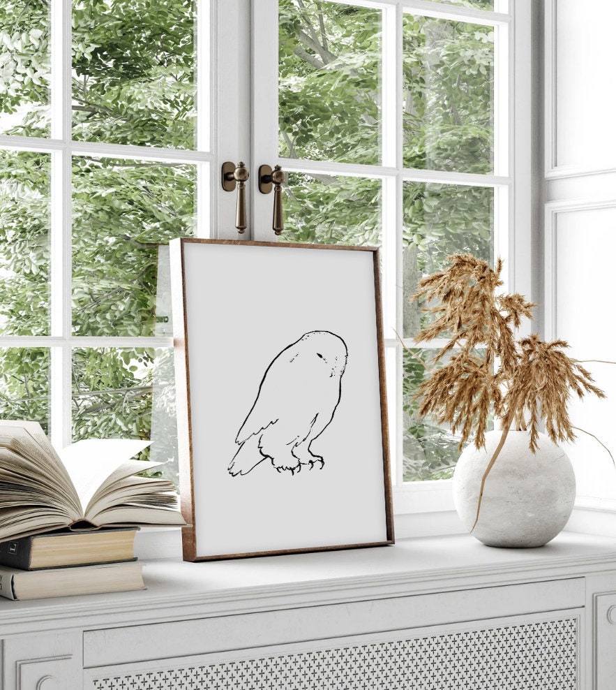Wizard Owl, Snowy Owl Print, Instant Download, Owl Drawing, Hedwig Owl, Wisdom Symbol, Great White Owl, Scandinavian Owl, Winter Owl