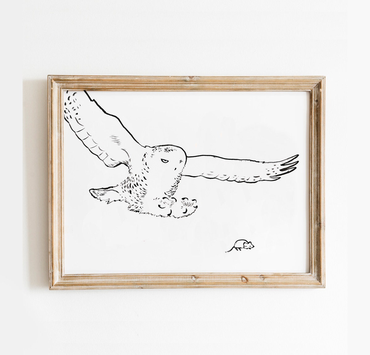 Hunting Snowy Owl Print, Owl in Flight Drawing, Printable Owl Decor, Minimalist Polar Owl, The White Owl Poster, Arctic Owl, Wildlife Art