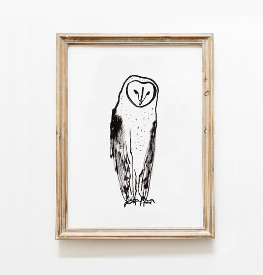Barn Owl Print, Black and White Bird, North American Owl, Wisdom Print, Owl Wall Art, Instant Download, Owl Drawing, Owl Art