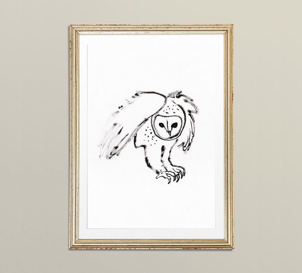 Owl Print, Printable Wall Art, Barn Owl Art, Owl Ink Sketch, Wizard Owl, Nature theme Print, Owl Flight