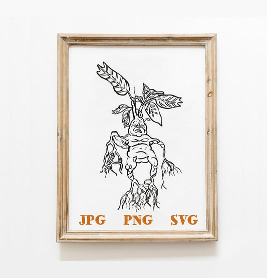 Mandrake Print, Mandragora SVG, Mandrake Png, Mandragora Png, Magic Plant, Mandrake Root Print, Wizard Home Decor, Botanical Wall Art
