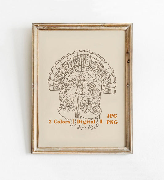 Turkey Print, Thanksgiving Png, Instant Download, Neutral Beige Print, Fall Decor