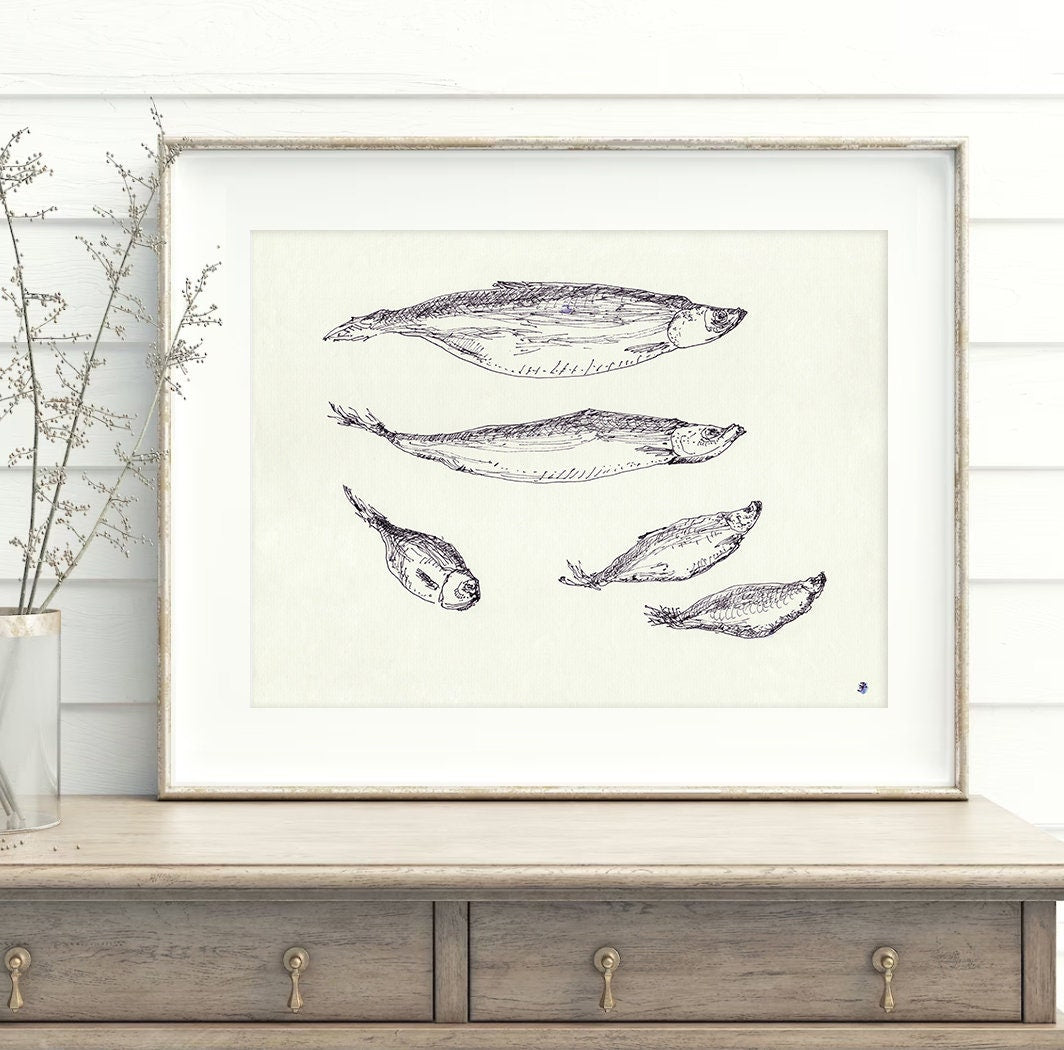 Kitchen Fish Decor, Digital Download, Minimalist Fish Print, Modern Coastal Wall Decor, Sea Life Print, Fish Sketch, Printable Fish Art