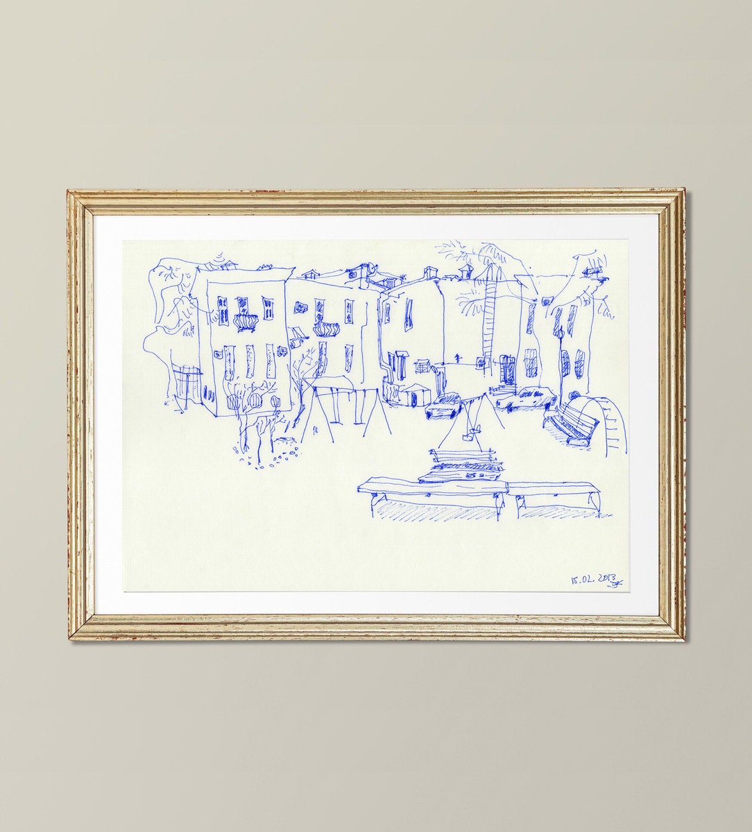 Minimalist City Sketch Art, Instant Download, Urban Print, Blue Wall Decor, Architecture Print, Printable Urban Sketch, Hand Drawn Style Art