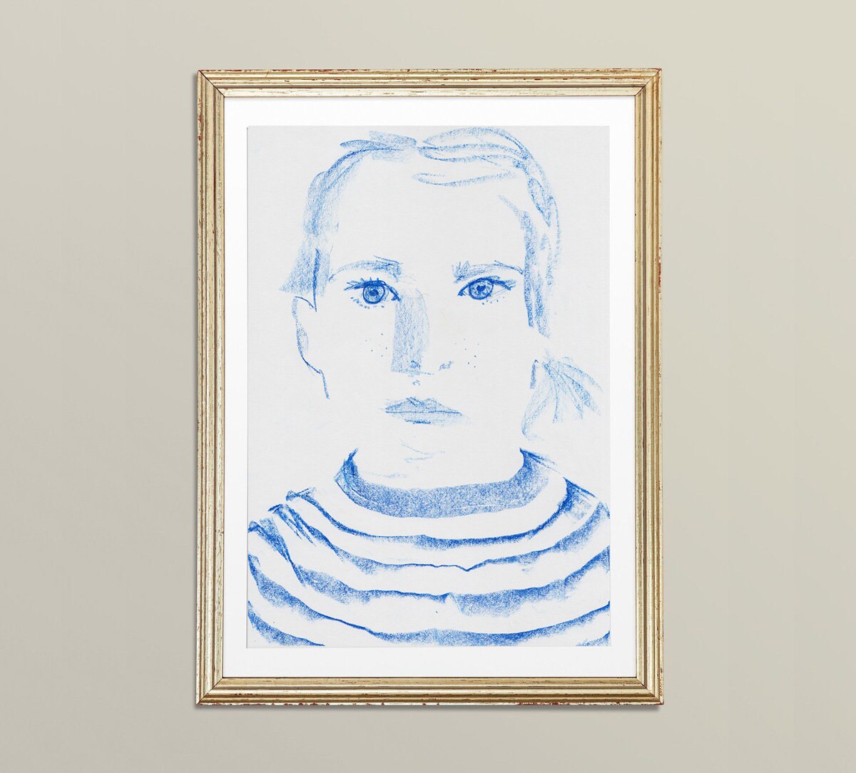 Portrait of Girl, Instant Download, Minimalist Portrait, Drawing by Jenea Kaitaz, Portrait Wall Art, Blue Eyes Pint