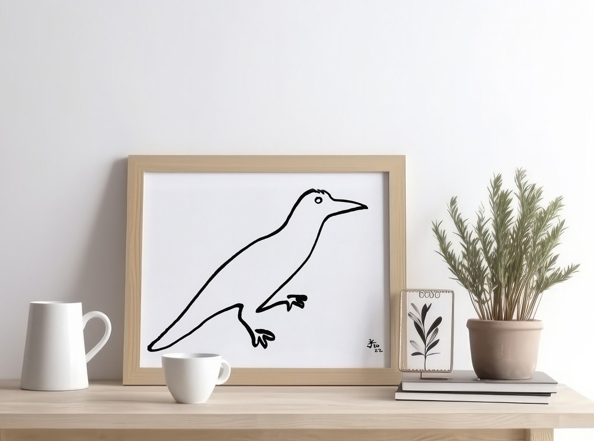 Crow Minimalist Print, Digital Download, Raven Wall Art, Bird Lover Gifts, Silhouette Line Art, Crow Png, Crow Svg, Minimalist Home Decor