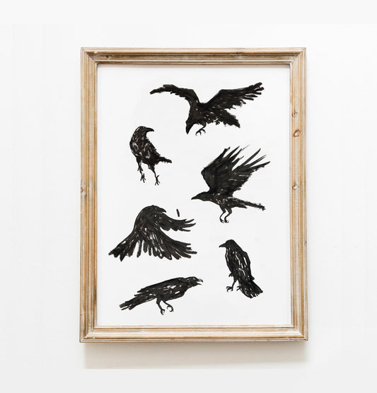 Crow Wall Art, Gothic Poster, Crow Decor, Halloween Decor, Crow Png, Witchy Cottagecore Art, Dark Home Accent, Carrion Crow, Birdwatcher