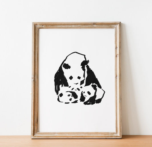 Panda Wall Art Print, Instant Download, Panda Mother with Baby Panda Art, Cute Animal Poster, Nursery Wall Decor, Bear Art, Minimalist Panda