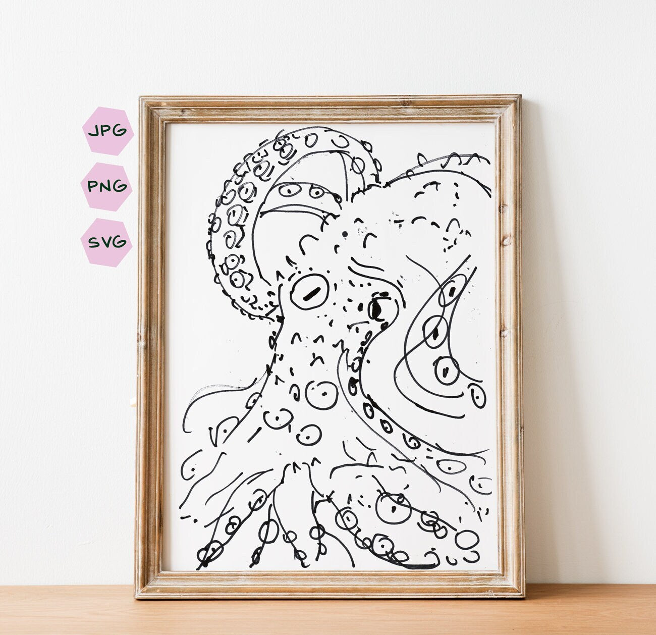 Octopus Poster, Nautical Decor, Bathroom art, Instant Download, Octopus Art, Tentacle Drawing, Black and White, Ocean Creature, Sea Animal