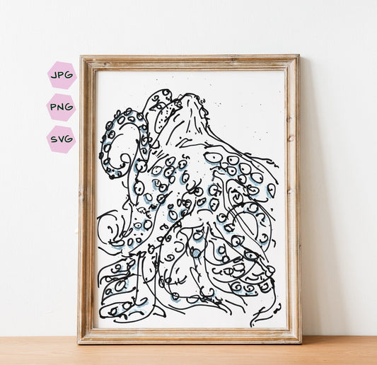 Octopus Wall Decor, Digital Download, Sea Monster Print, Kraken Art, Ocean Animals Poster, Bathroom Octopus