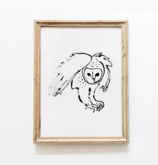 Owl Print, Printable Wall Art, Barn Owl Art, Owl Ink Sketch, Wizard Owl, Nature theme Print, Owl Flight