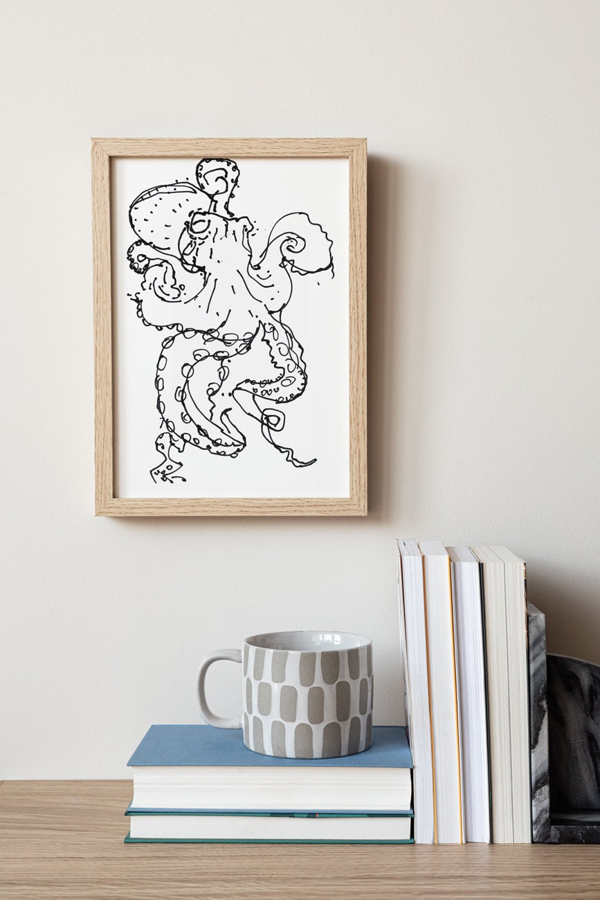 Octopus Svg, Octopus Printable Art, Nautical Octopus Sketch, Octopus Cut file, Digital Download