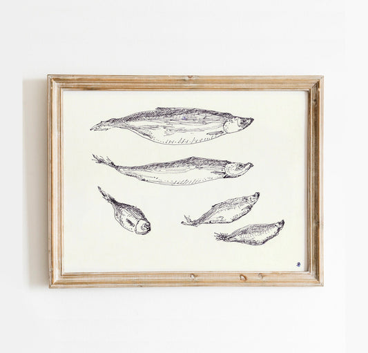 Kitchen Fish Decor, Digital Download, Minimalist Fish Print, Modern Coastal Wall Decor, Sea Life Print, Fish Sketch, Printable Fish Art