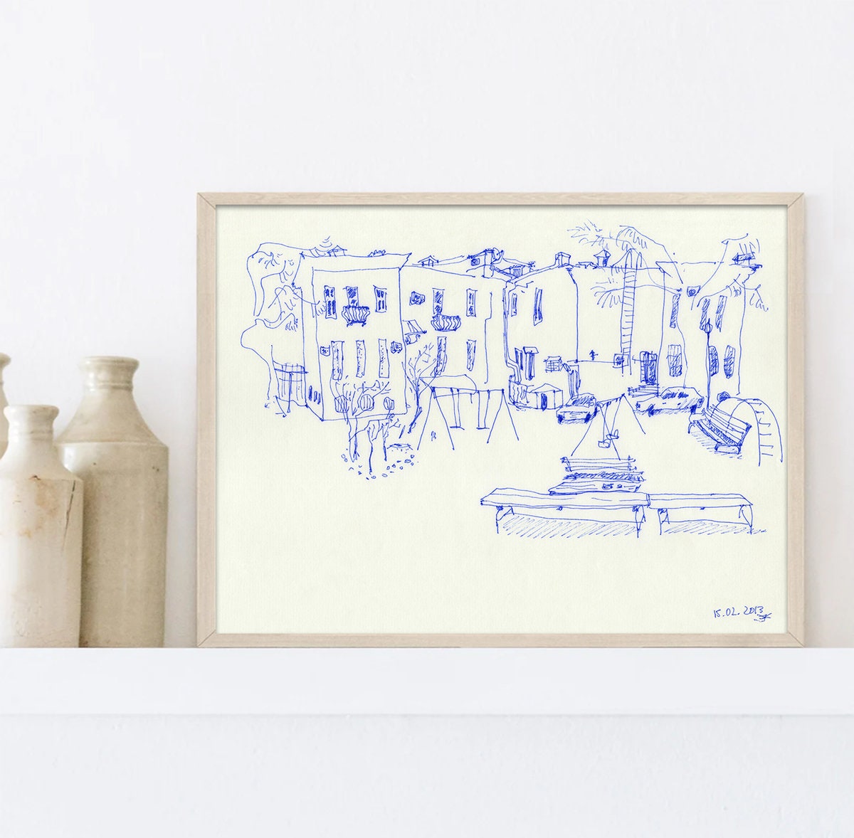 Minimalist City Sketch Art, Instant Download, Urban Print, Blue Wall Decor, Architecture Print, Printable Urban Sketch, Hand Drawn Style Art