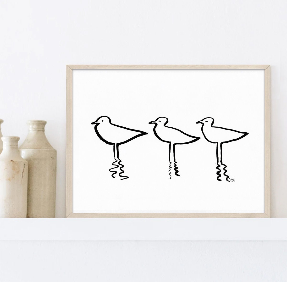 Seagull Print, Coastal Digital Download, Bird Lover Gifts, Water Reflection Print, Black and White Decor, Png Seagull, Svg Seagull