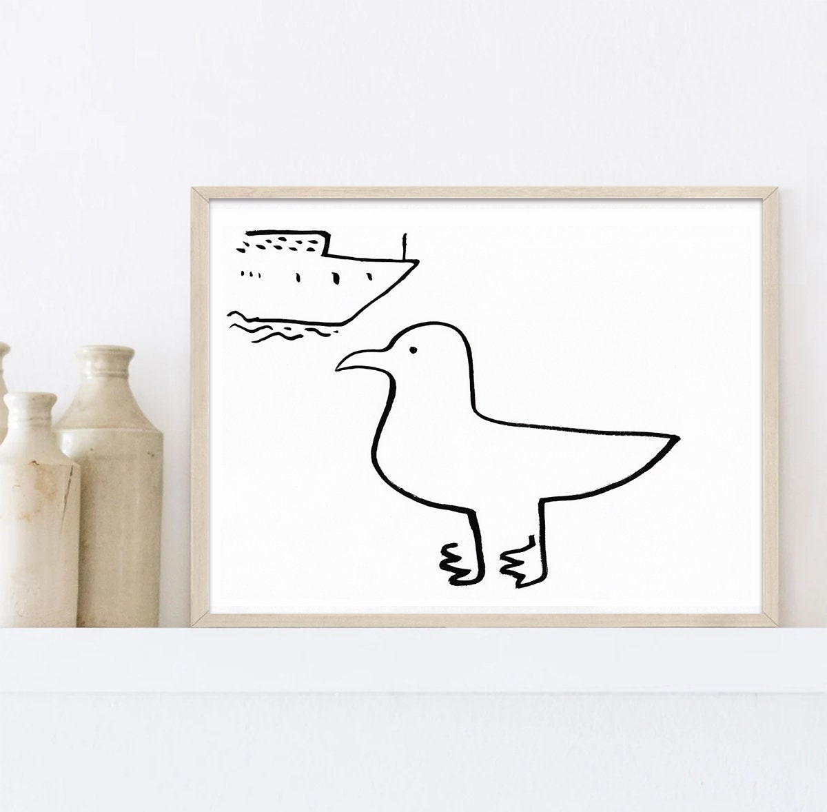 Nautical Print, Seagull Print, Downloadable Art, Seagull Printable Illustration, Ocean Print, Maritime Wall Art, Coastal Room Decor