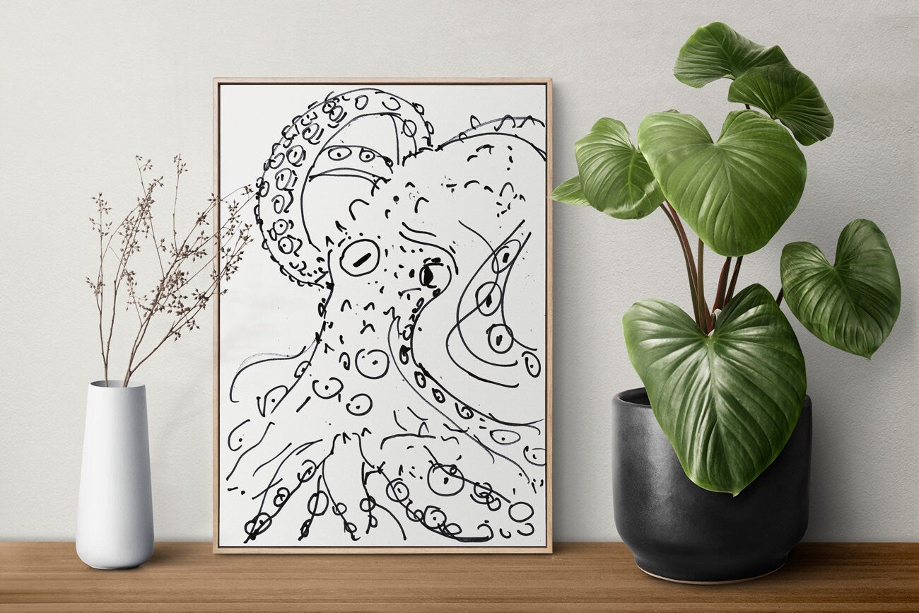 Octopus Poster, Nautical Decor, Bathroom art, Instant Download, Octopus Art, Tentacle Drawing, Black and White, Ocean Creature, Sea Animal