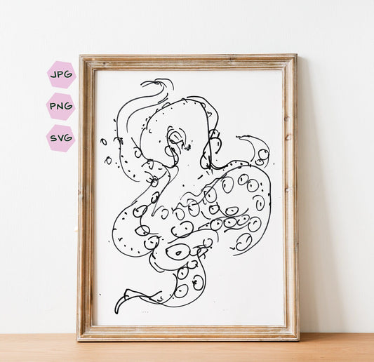 Tentacles Wall Art, Octopus Digital Download, Bathroom Decor, Octopus Artwork, Sea Animal Art, Octopus Png, Octopus Svg, Art Maritime