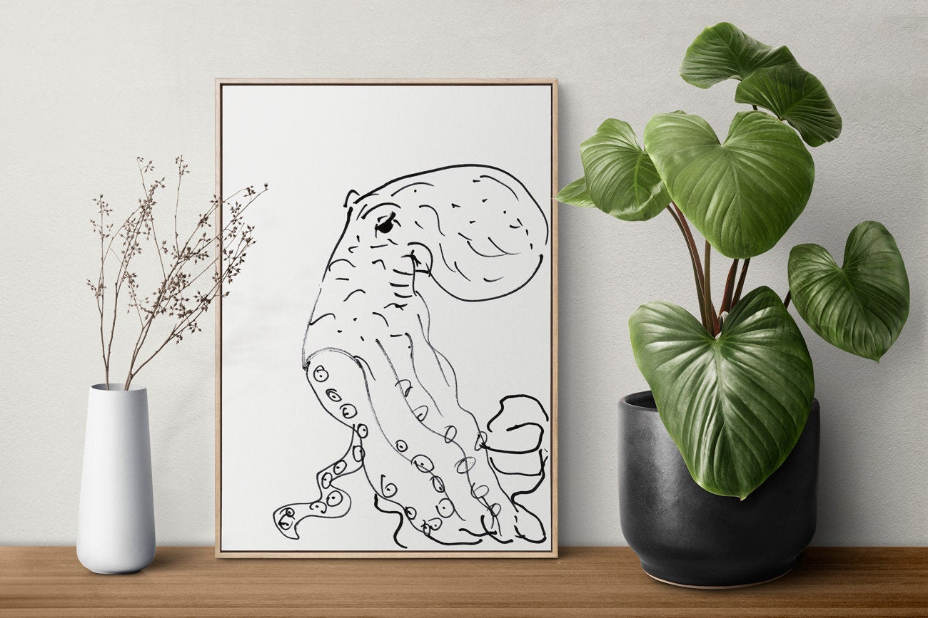 Octopus Lover Decor, Print for Nautical Room, Octopod Illustration, Octopus Png