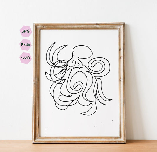 Funny Octopus Art, Ocean Baby Shower, Bathroom Octopod Sketch,  Whimsical Octopus Drawing