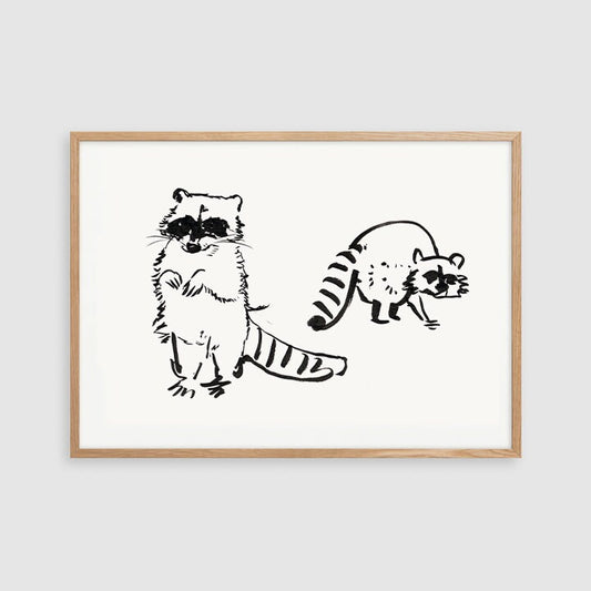 Raccoon Art, Digital Download, Raccoon Decor, Forest Cat, Black and White Animal, Woodland Room Decor