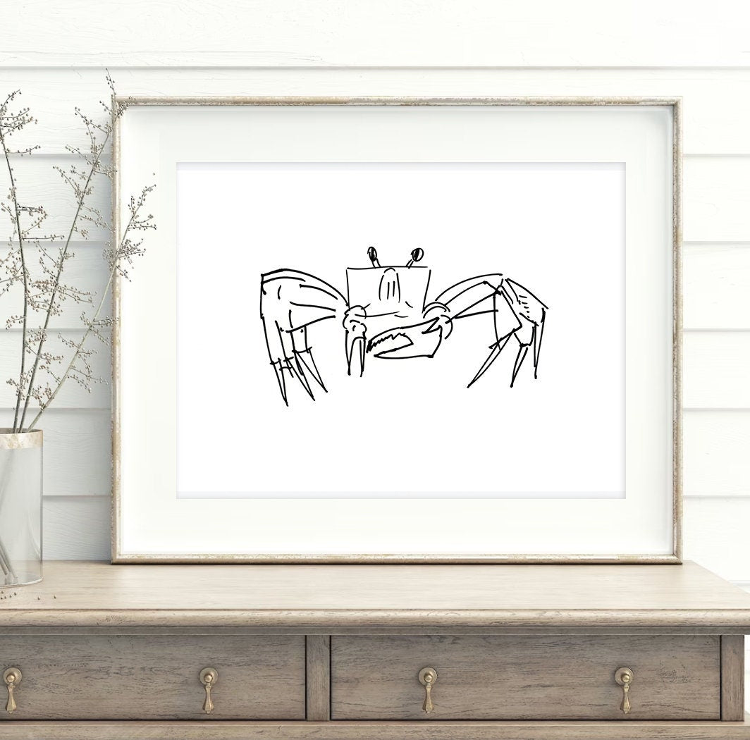 Crab Printable Wall Art, Crab Drawing, Instant Download, Ocean life posters, Line Art Crab Sketch