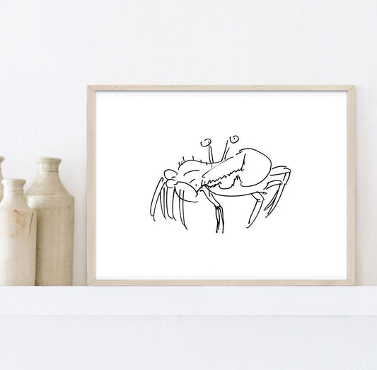 Crab Digital Download, Crab Illustration, Funny Crab Art, Nautical Room Decor, Beach Nursery Decor