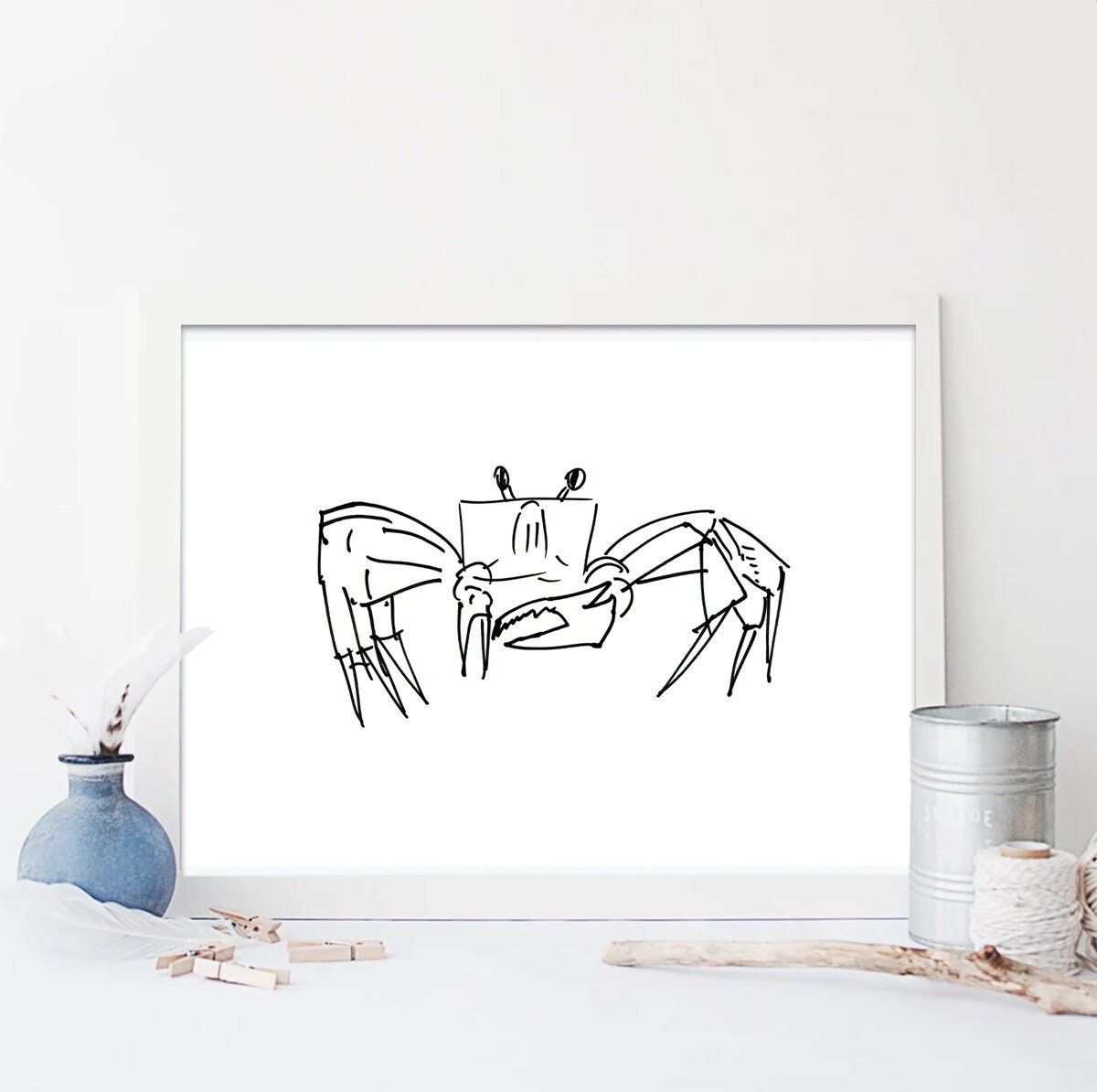 Crab Printable Wall Art, Crab Drawing, Instant Download, Ocean life posters, Line Art Crab Sketch