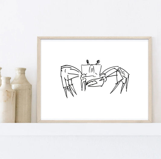 Crab Printable Wall Art, Crab Drawing, Instant Download, Ocean life posters, Line Art Crab Sketch