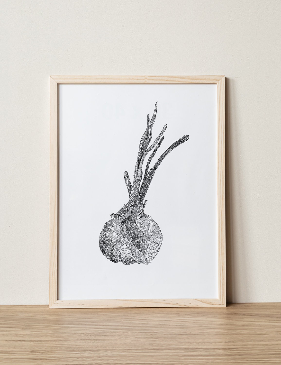 Onion Print, Vegetable Print, Digital Download, Pen Drawing, Kitchen Wall Decor, Black and White Illustration, Onion Printable, Vegan Print