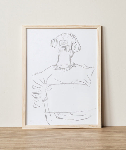 Music Art Print, Boy with Headphones Print, Wall Art, Sketch of a boy, Gift for him, Simple and Minimalist Art, Teen Boy Room Decor
