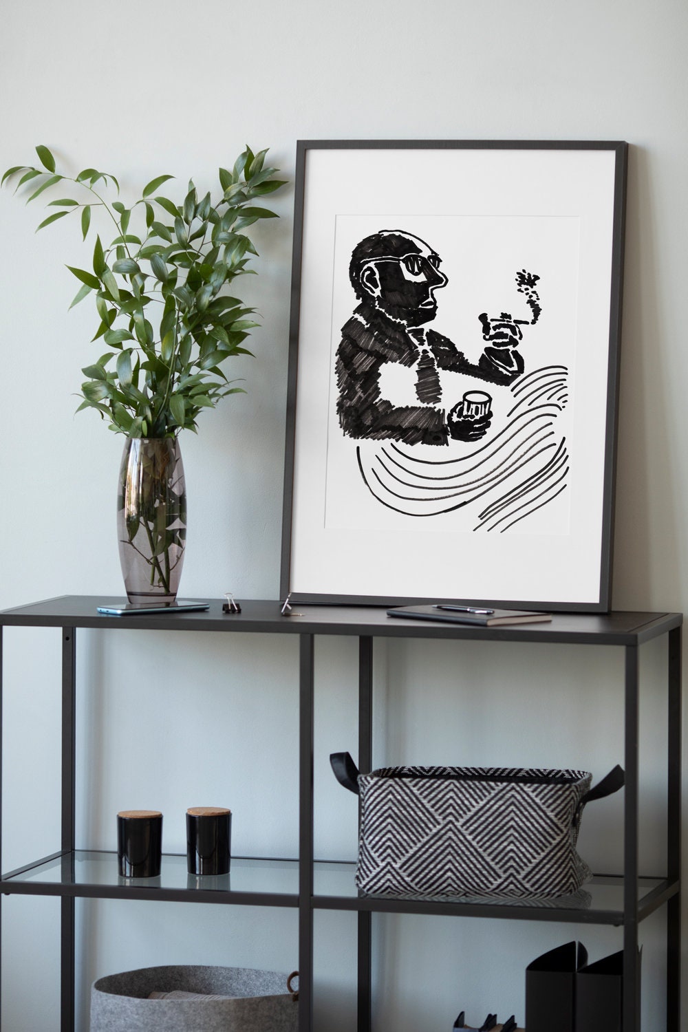 Bar Cart Wall Decor, Digital Download, Cigarette Print, Drink Printable, Modern Wall Art, Ink Drawing, Contemporary Poster, Relax Print