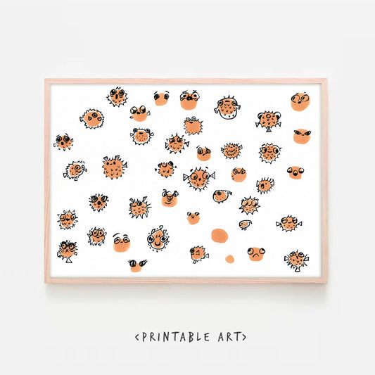 Fugu Print ~ Simple Minimalist Printable Wall Art, Ocean Nursery Wall Prints, Nursery Wall Art, Digital Download ~ Cute Blowfish