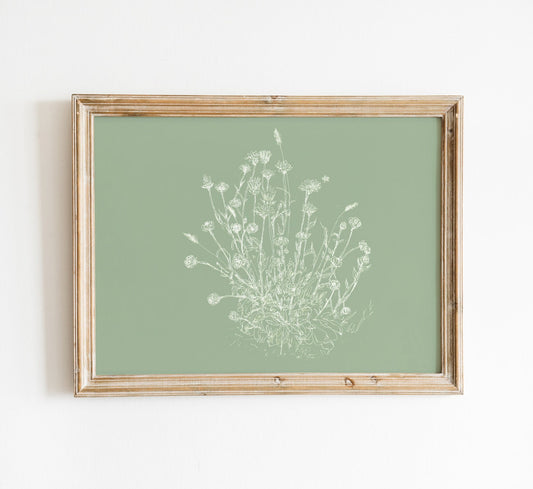 Botanical Flower Print, Green Home Decor, Digital Download, Calendula Wall Art, Floral Boho Print, Mint Green Wall Decor