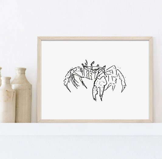 Crab Print, Simple Crustacean Drawing, Instant Download, Coastal Print, Crabs Ink Sketch, Black and White Maritime Decor