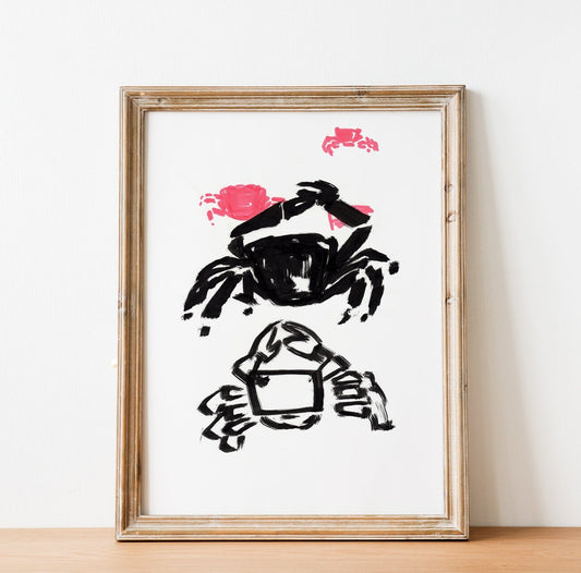 Crab Printable, Digital Download, Nautical Gallery Art, Coastal Decor, Black and White crab, Crab Illustration, Red Crab, Black Crab