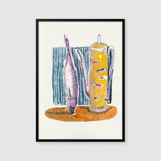 Food and Drink Print, Dinning Room Art, Kitchen Poster, Fish Wall Art, Tea Kettle Painting, Instant Download, Watercolor Kitchen Art