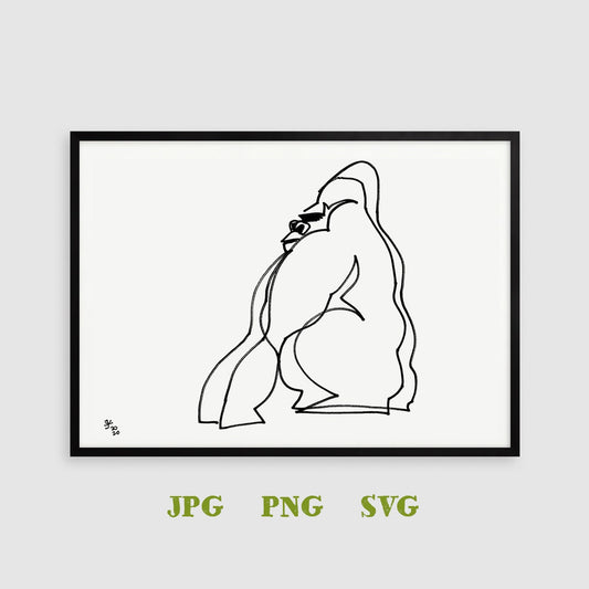 Gorilla SVG file, Gorilla Print, Gorilla PNG, Animal Lover Wall Art, Minimalist Gorilla One Line Drawing, Digital Download, Kids Room Decor