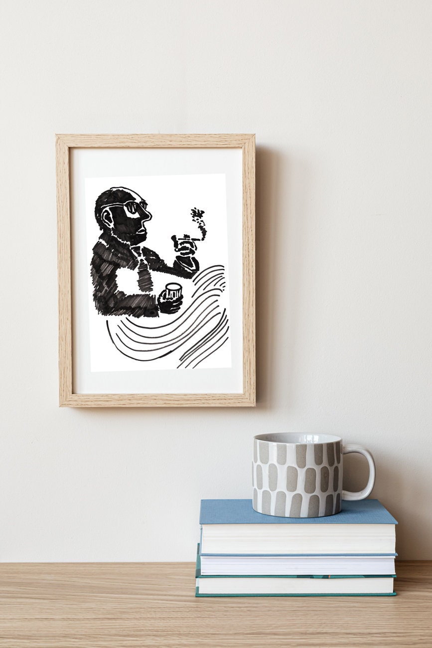 Bar Cart Wall Decor, Digital Download, Cigarette Print, Drink Printable, Modern Wall Art, Ink Drawing, Contemporary Poster, Relax Print